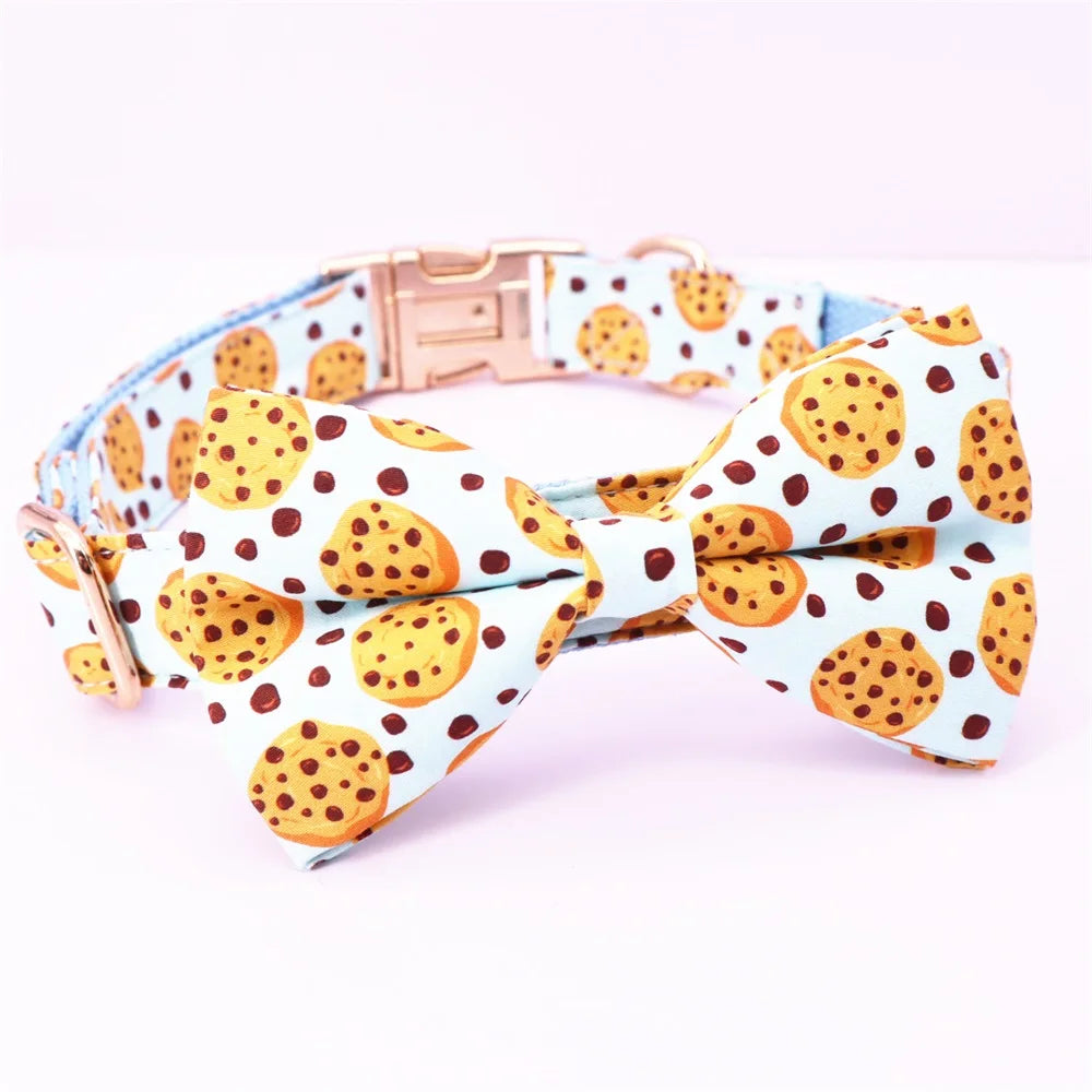 Cute Biscuits Dog Collar Bow Tie with Metal Buckle for Dogs &Cats