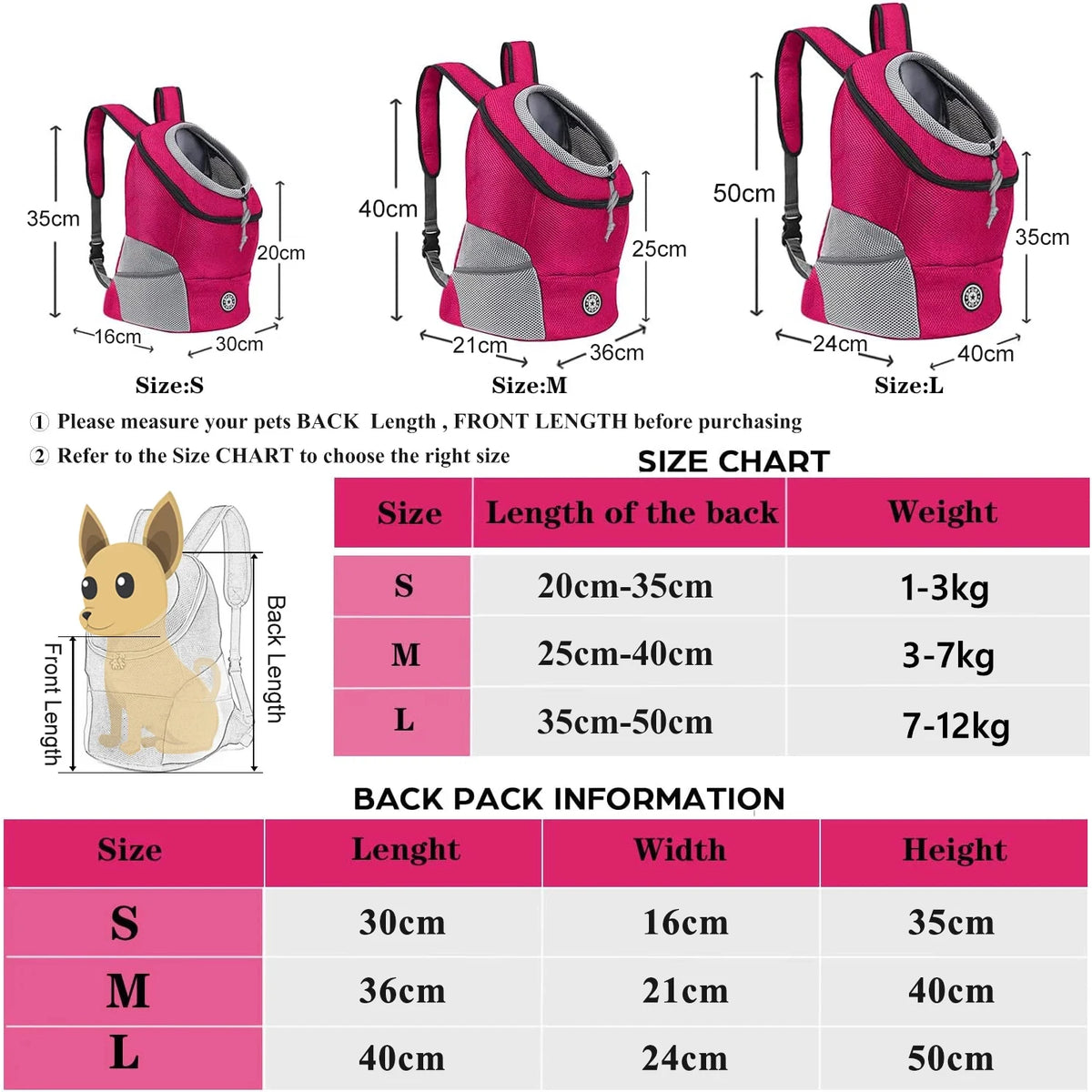 Dog Carrier Bag , Transport Backpack for Small Dogs Travel Breathable Dog Carrier