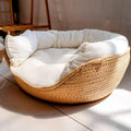 Pet Bed Soft Hand Woven Bamboo Bed suitable for ALL seasons , Cozy Nest Baskets Waterproof Removable Cushion 