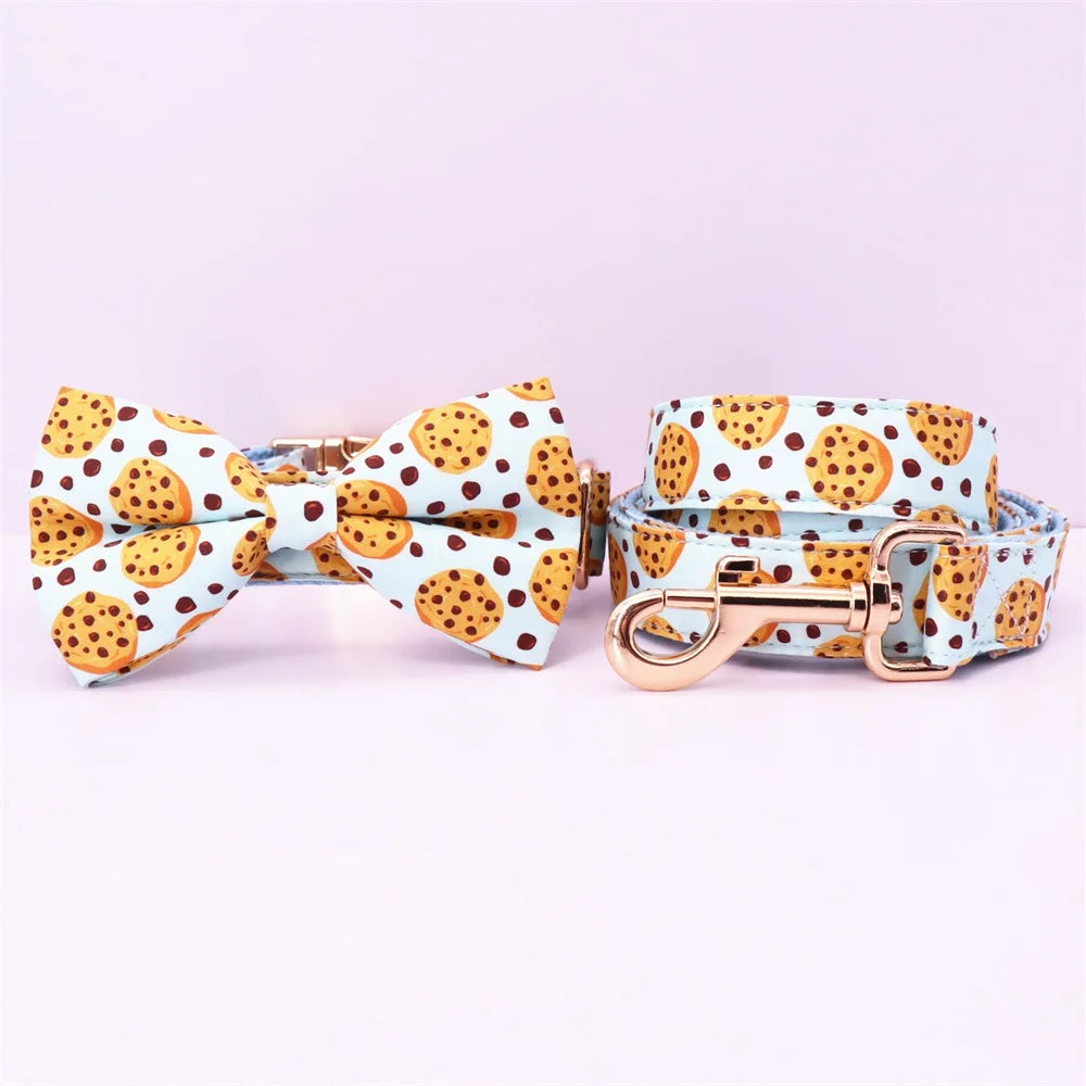 Cute Biscuits Dog Collar Bow Tie with Metal Buckle for Dogs &Cats
