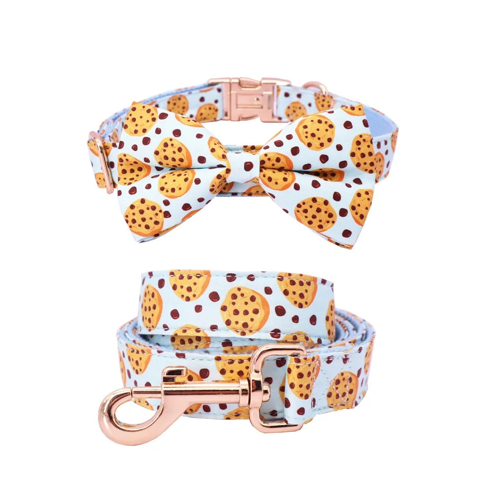Cute Biscuits Dog Collar Bow Tie with Metal Buckle for Dogs &Cats